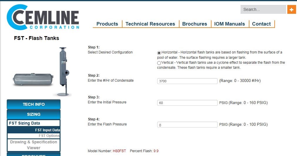 Medium and High Pressure Steam Flash Tank Selection and Specifications