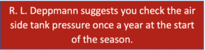 check teh air side tank pressure once a year at the start of the season 