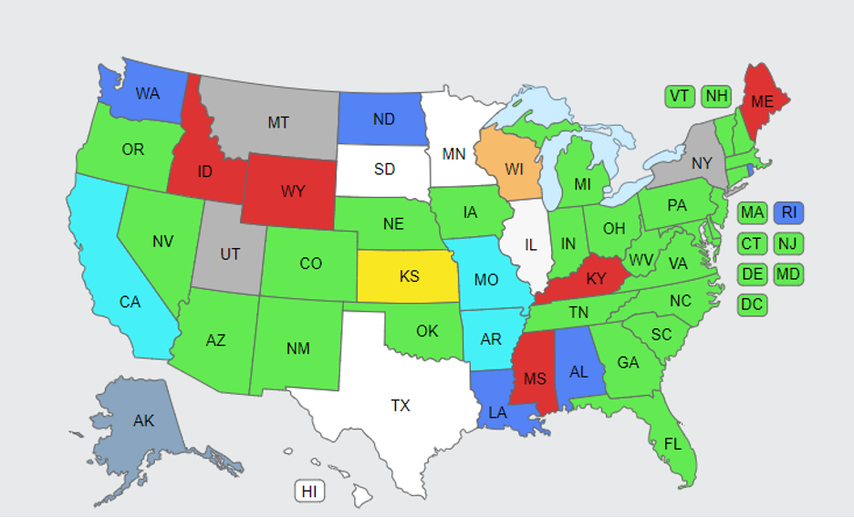 Map of US regarding Compliance