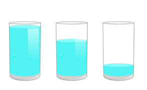 three glasses decreasing in fullness