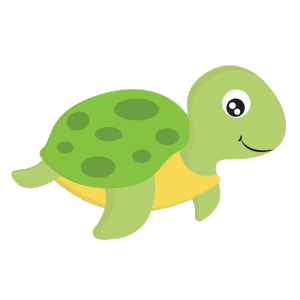 graphic of a green turtle with spots on its shell and a yellow belly